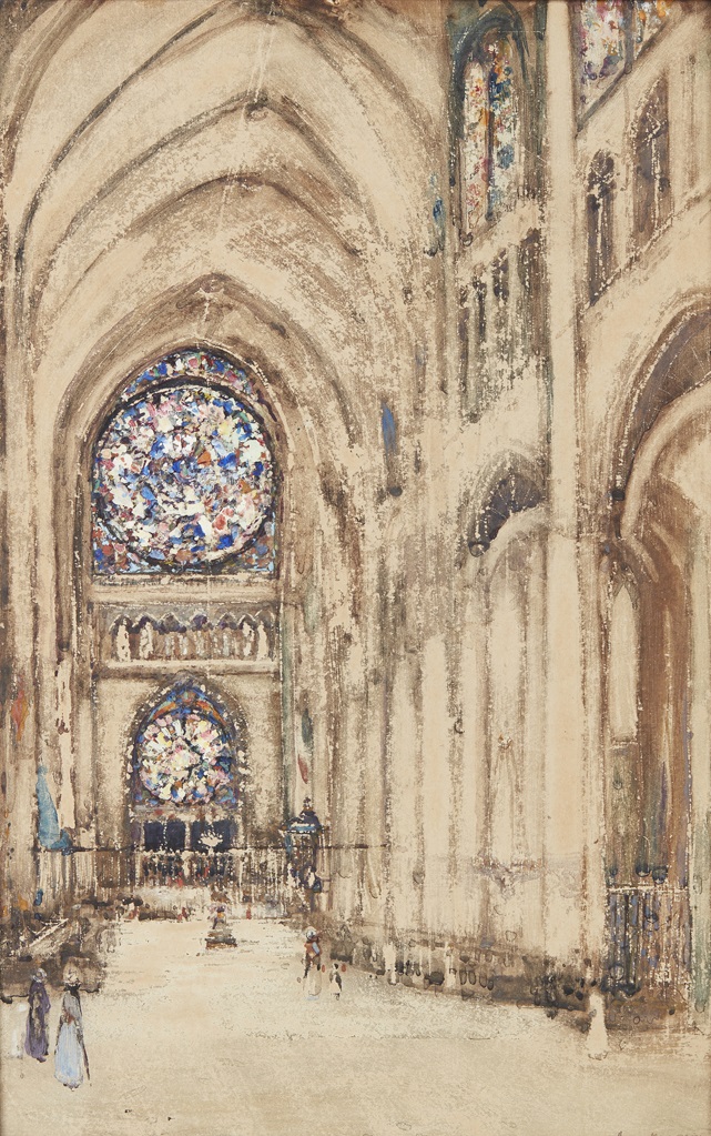 JAMES KAY R.S.A., R.S.W. (SCOTTISH 1858-1942) | CHURCH INTERIOR, ROUEN, FRANCE